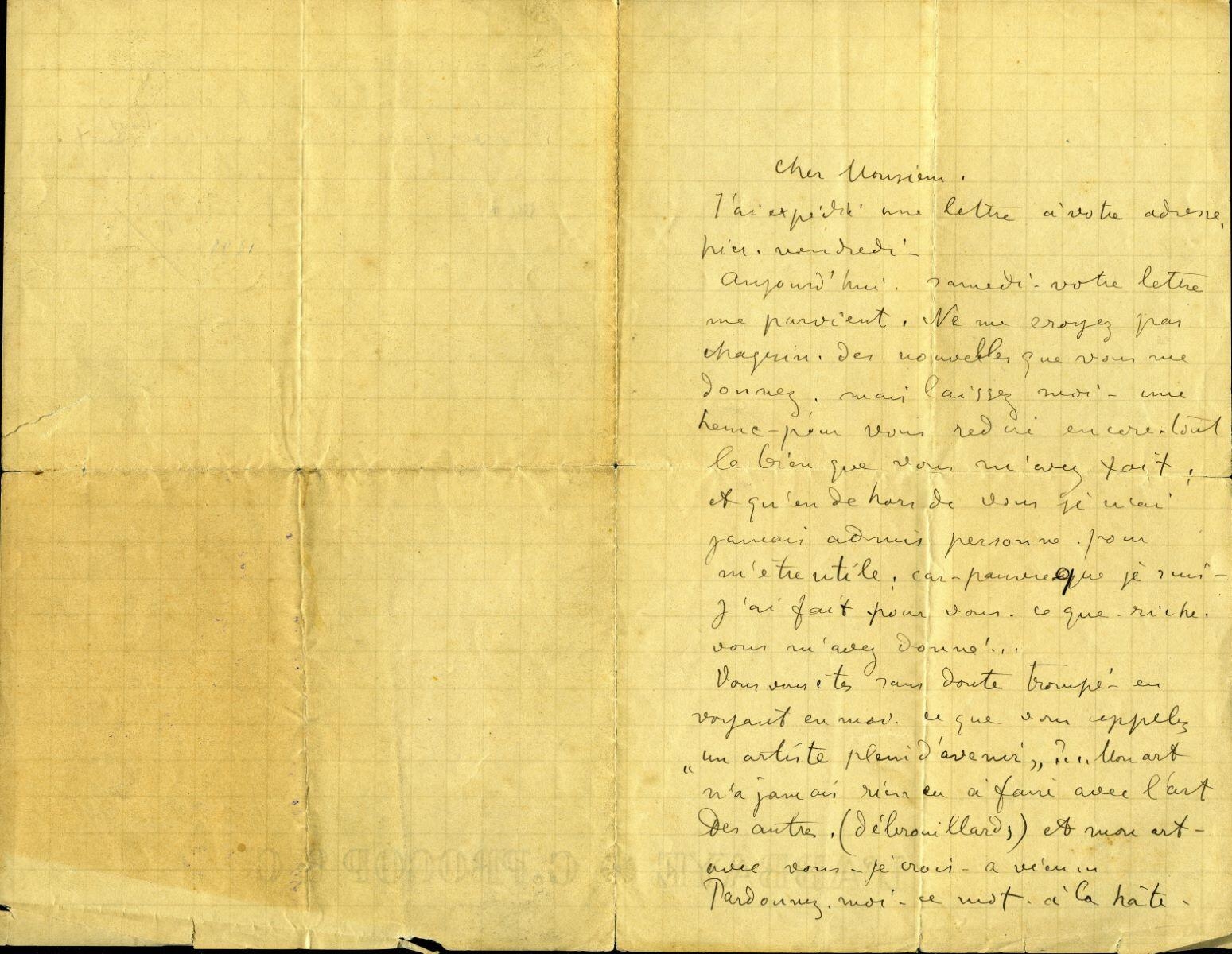 Lettre de Charles Filiger à Antoine de La Rochefoucauld