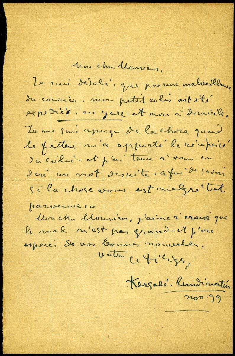 Lettre de Charles Filiger à Antoine de La Rochefoucauld