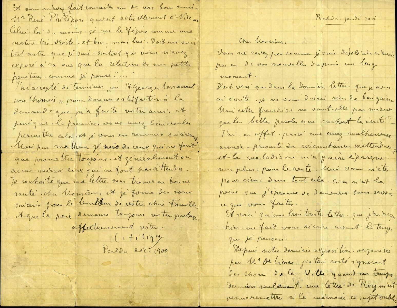 Lettre de Charles Filiger à Antoine de La Rochefoucauld