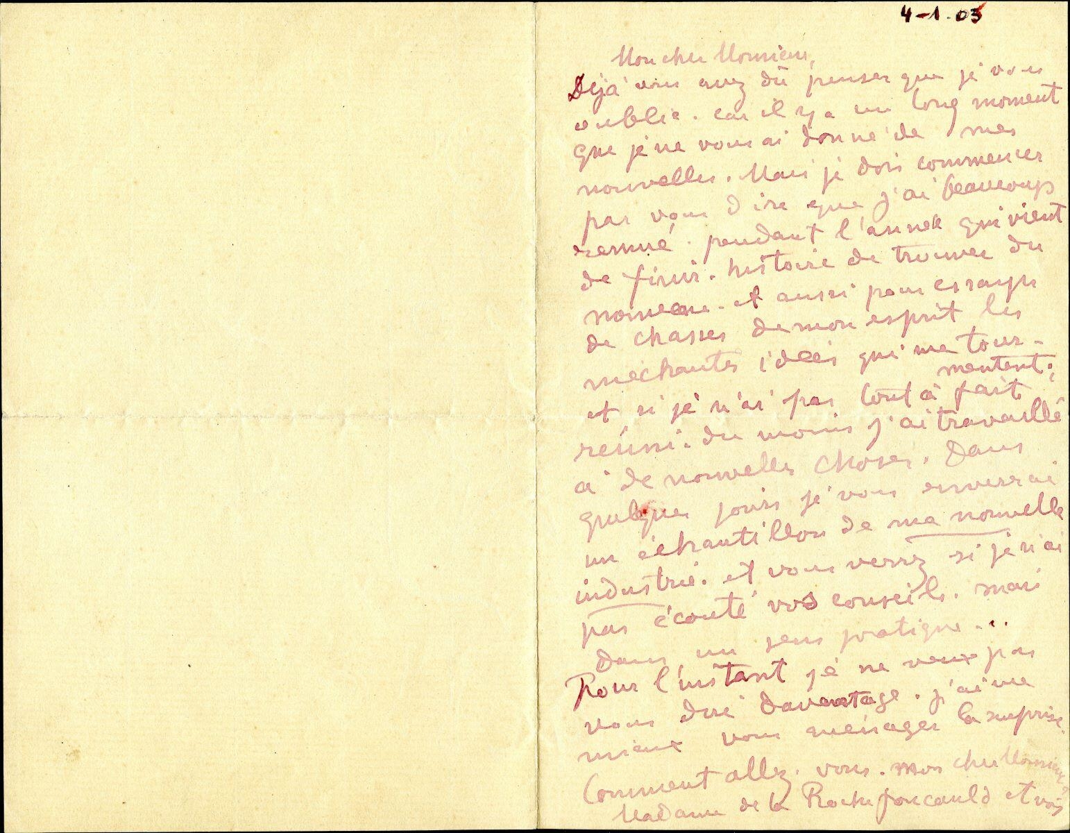 Lettre de Charles Filiger à Antoine de La Rochefoucauld