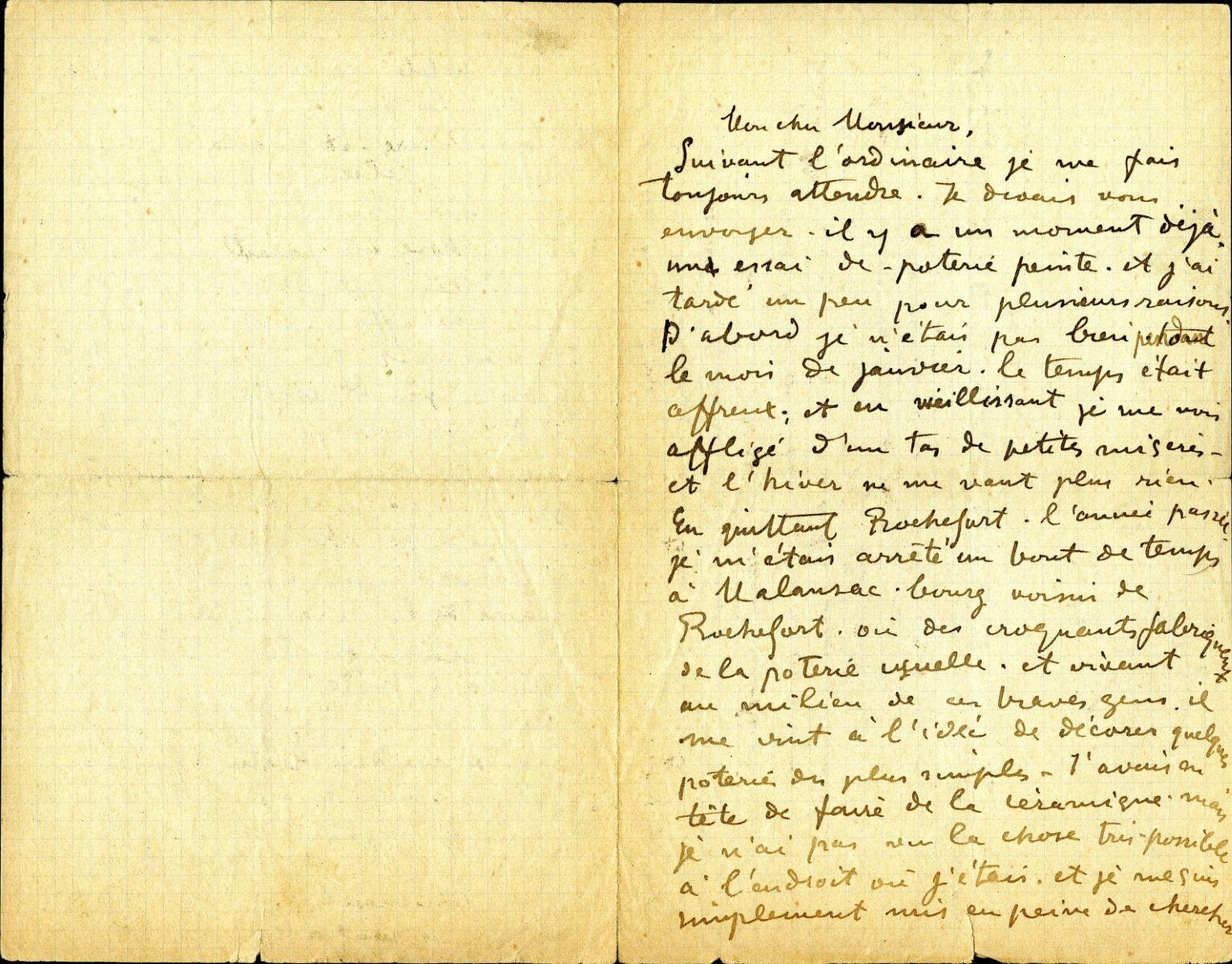 Lettre de Charles Filiger à Antoine de La Rochefoucauld