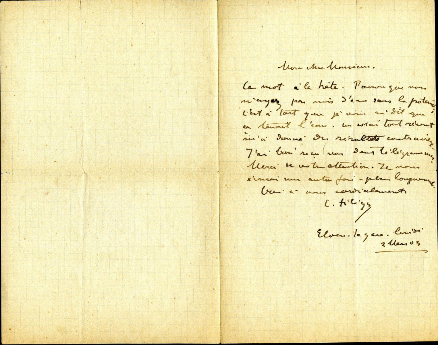 Lettre de Charles Filiger à Antoine de La Rochefoucauld