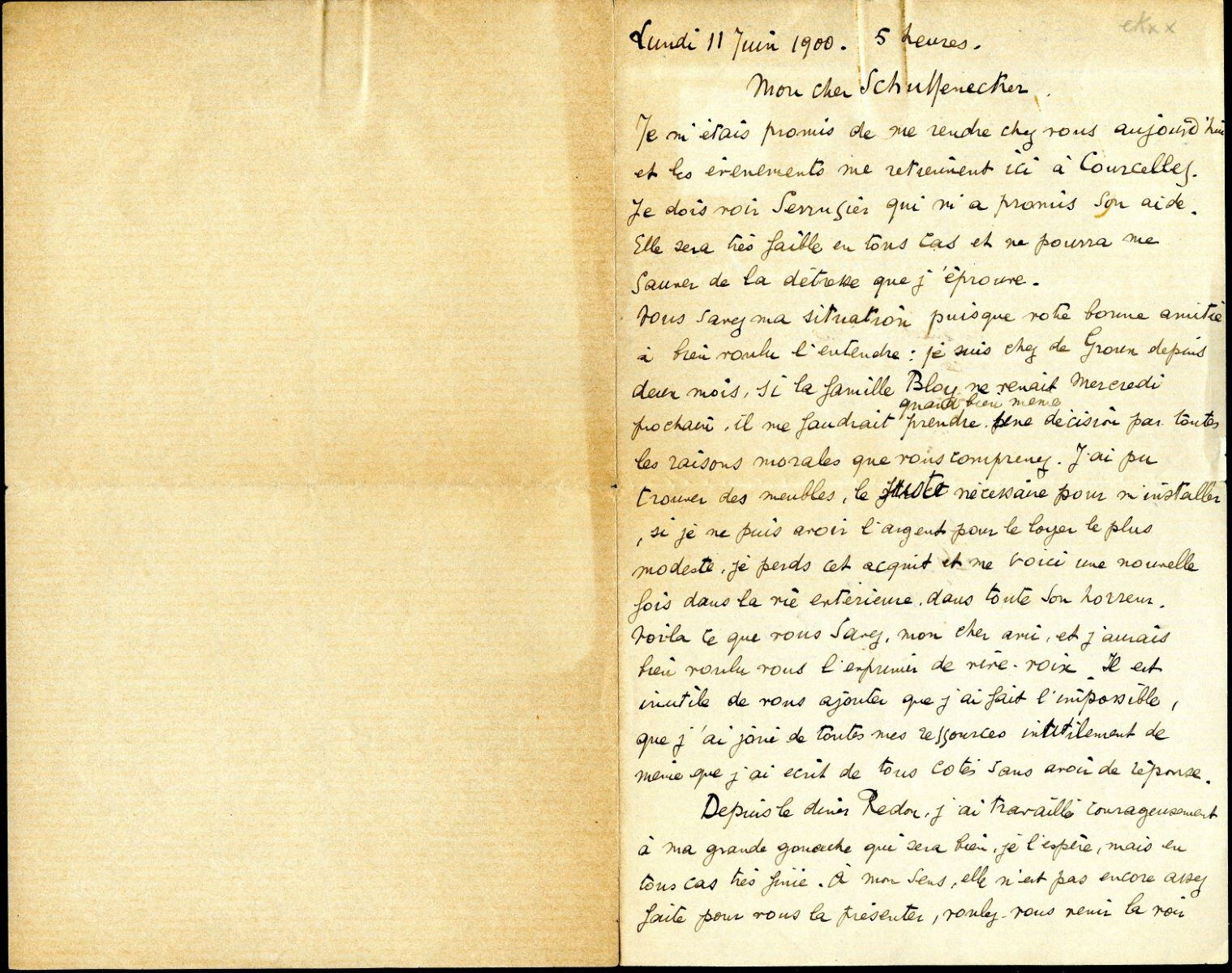 Lettre d'Armand Seguin à Emile Schuffenecker et son enveloppe