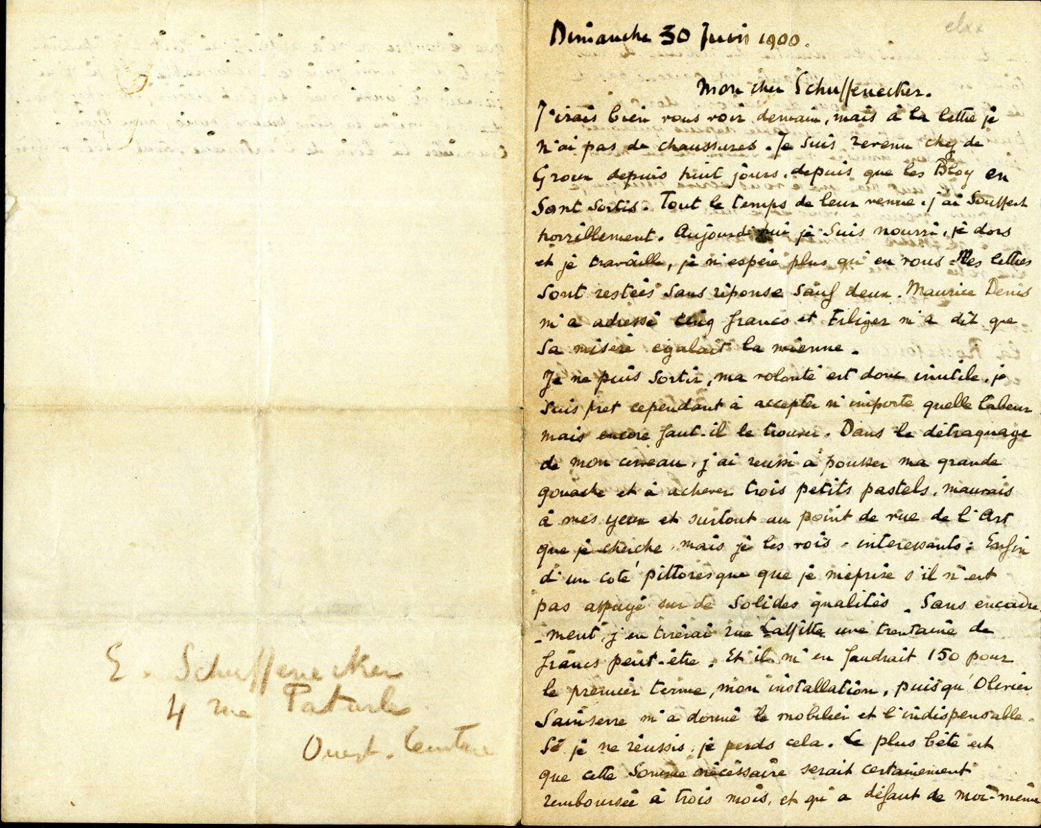 Lettre d'Armand Seguin à Emile Schuffenecker