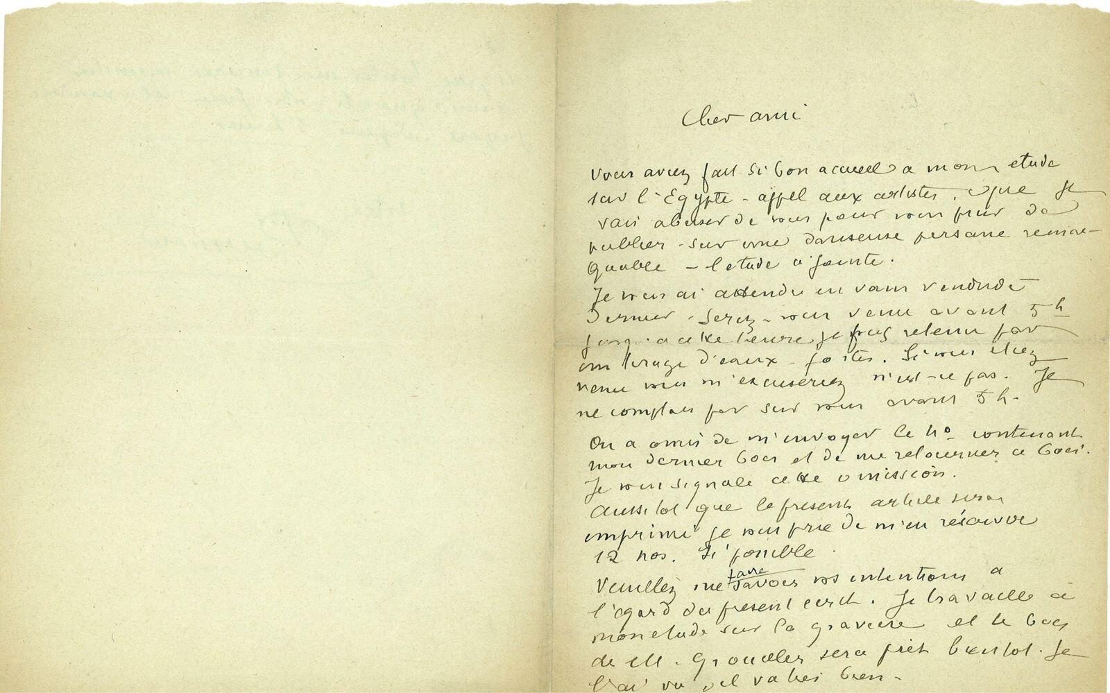 Lettre d'Emile Bernard à Monsieur..., directeur de "La Vie"