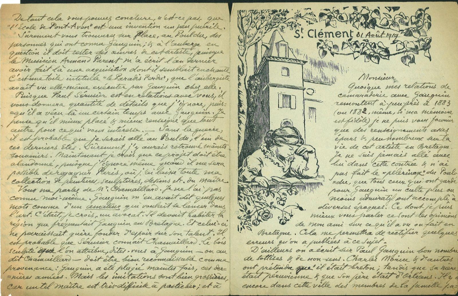 Lettre de Georges Daniel de Monfreid à Charles Chassé