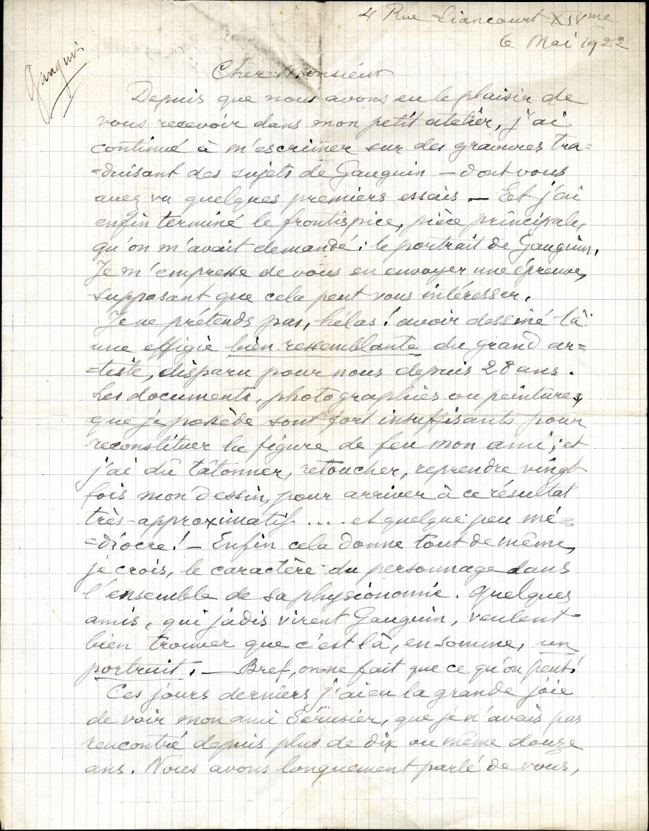 Lettre de Georges Daniel de Monfreid à Charles Chassé