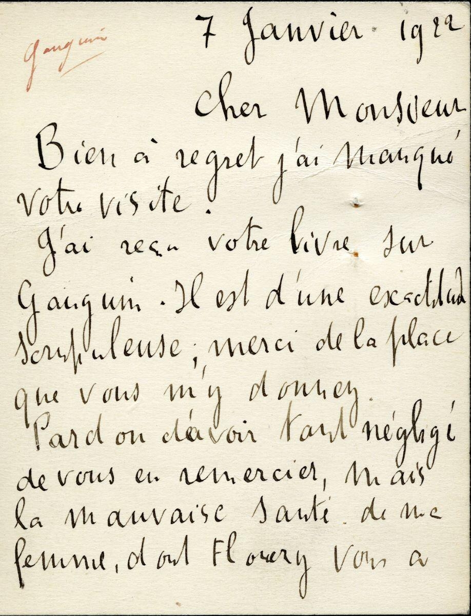 Carte de Paul Sérusier à Charles Chassé
