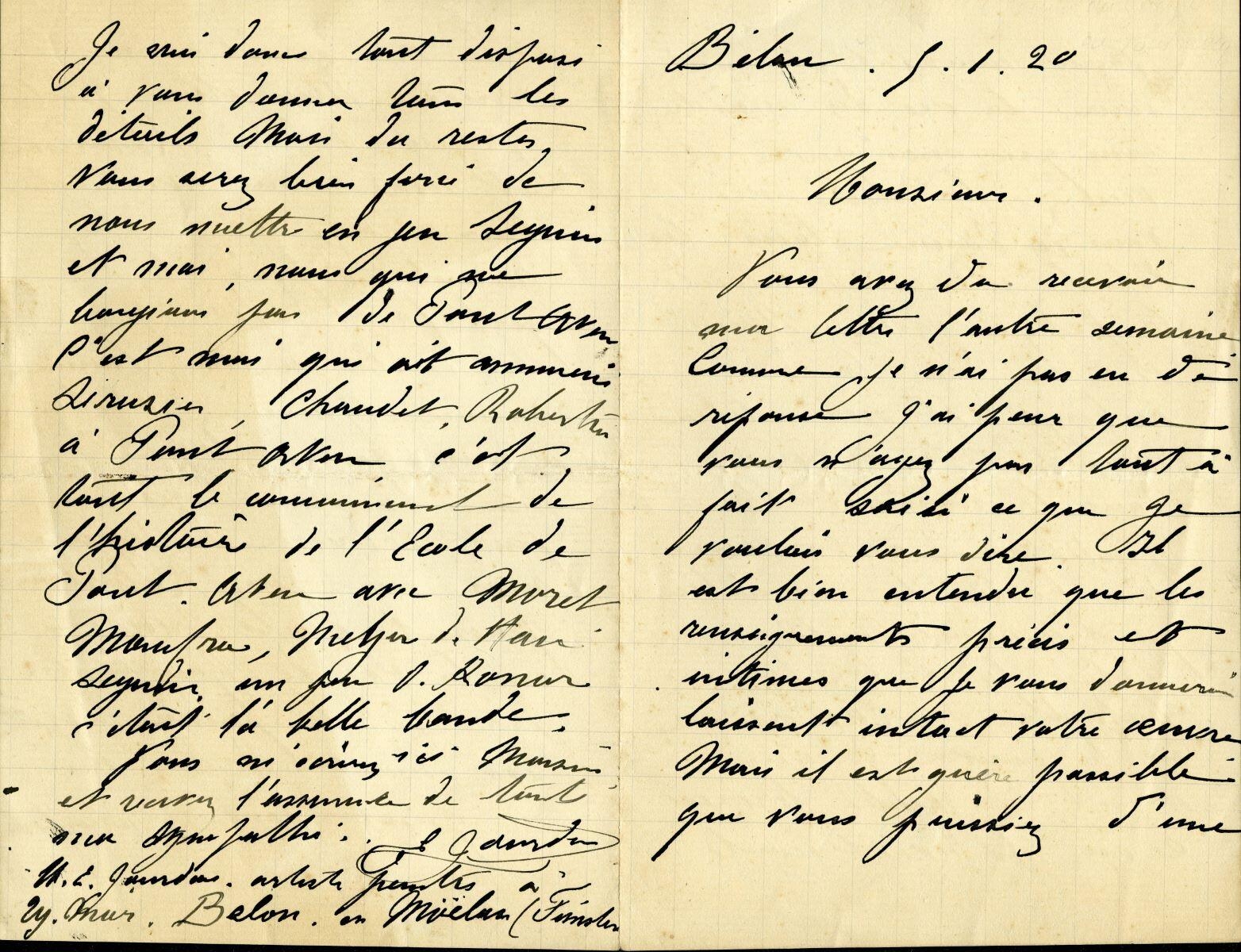 Lettre d'Emile Jourdan à Charles Chassé