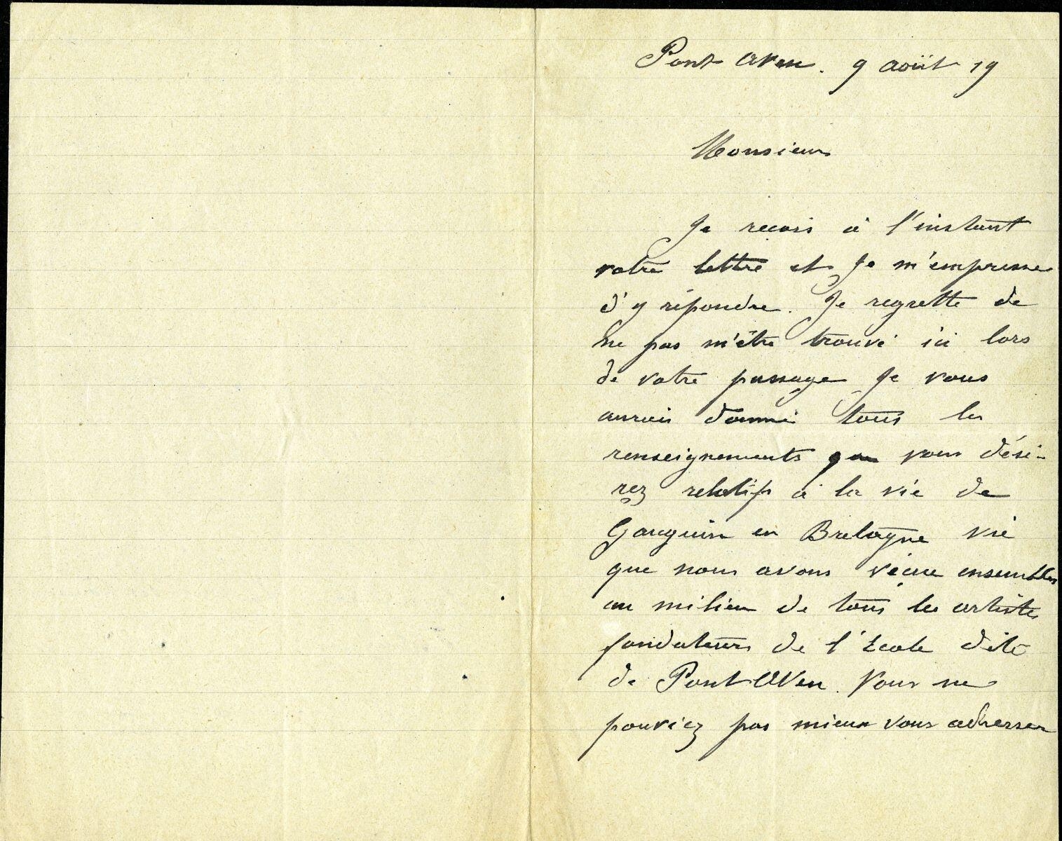 Lettre d'Emile Jourdan à Charles Chassé