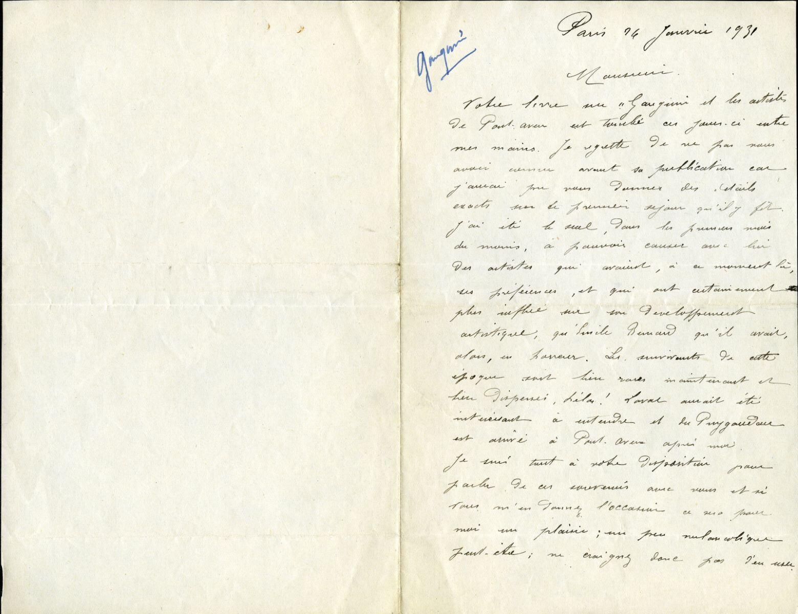 Lettre d'Henri Delavallée à Charles Chassé