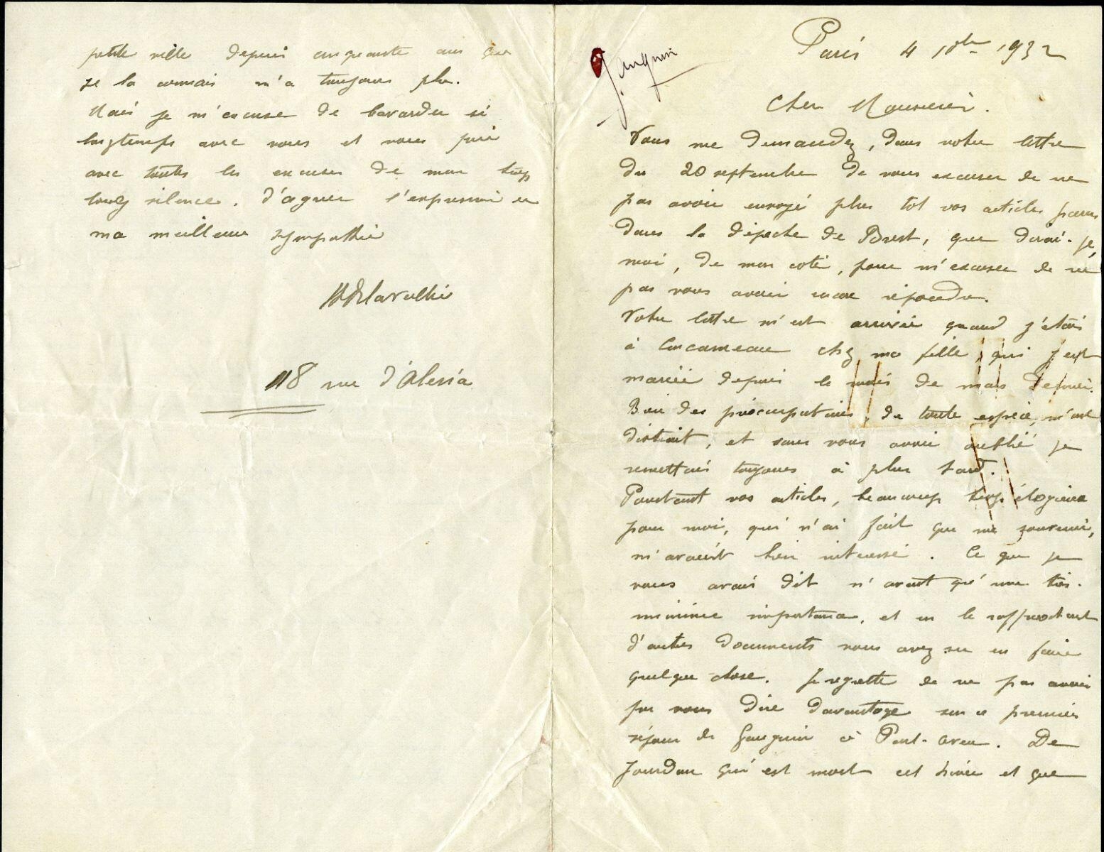 Lettre d'Henri Delavallée à Charles Chassé