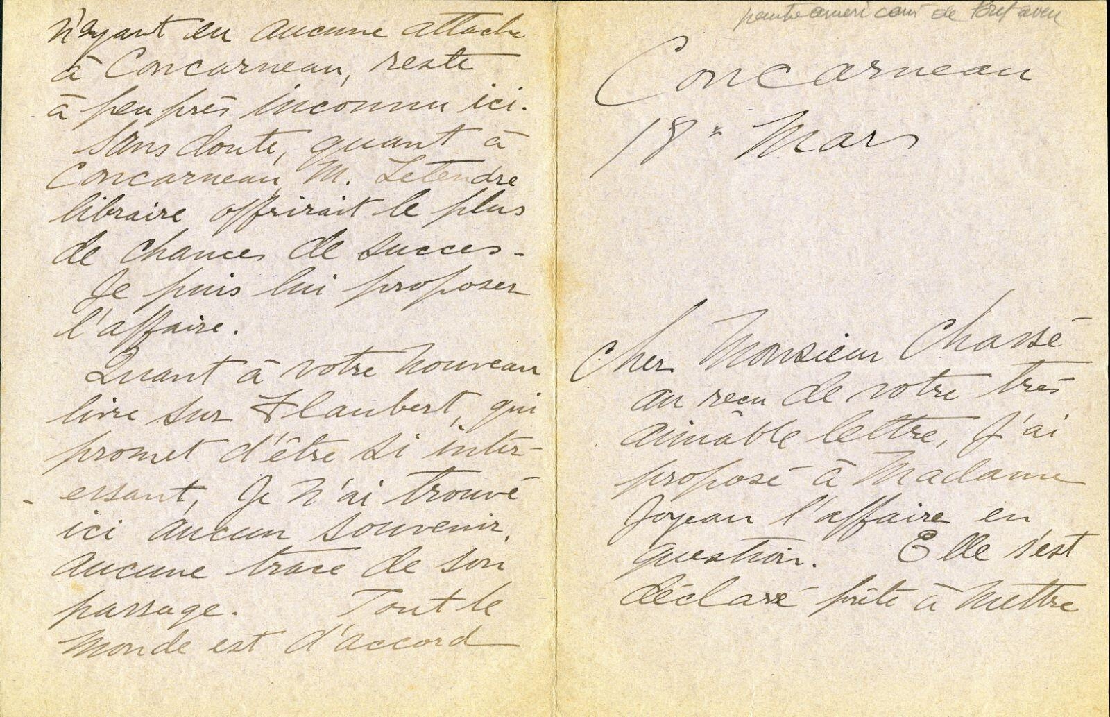 Lettre de Guy Ferris Maynard à Charles Chassé