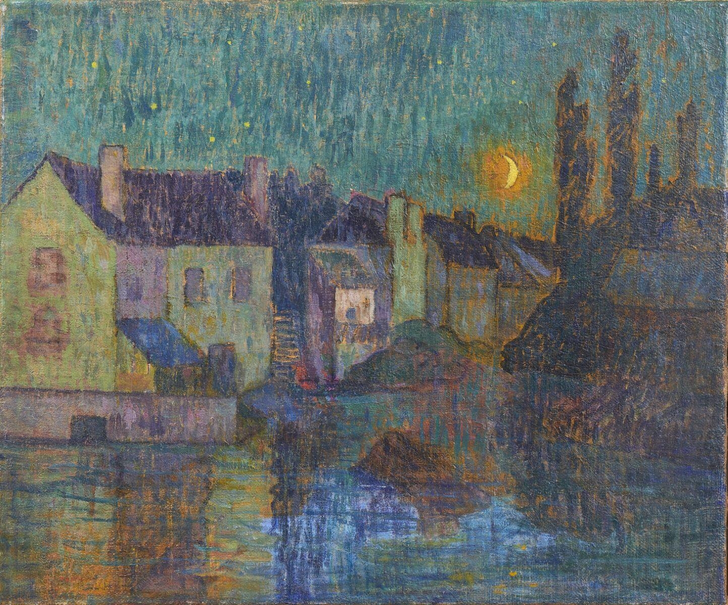 Les moulins sur l'Aven au clair de lune