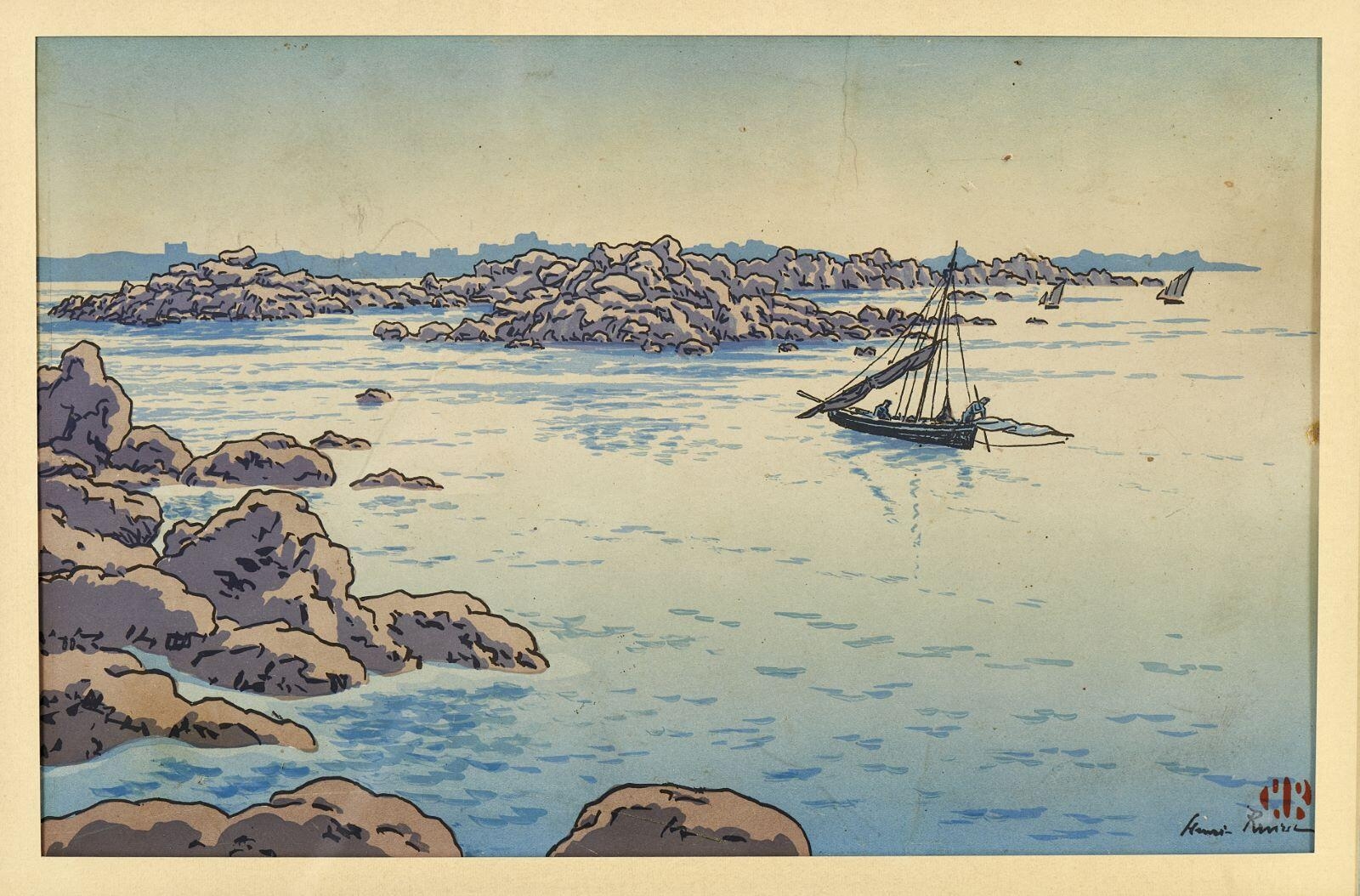 L'Entrée du port de Ploumanac'h ; La Barque entre les rochers (autre titre)