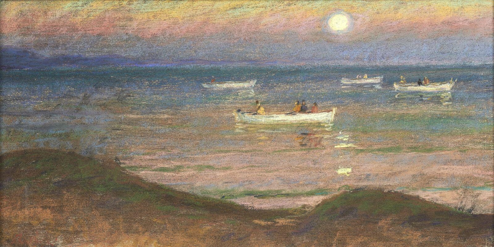 Canotiers au coucher du soleil