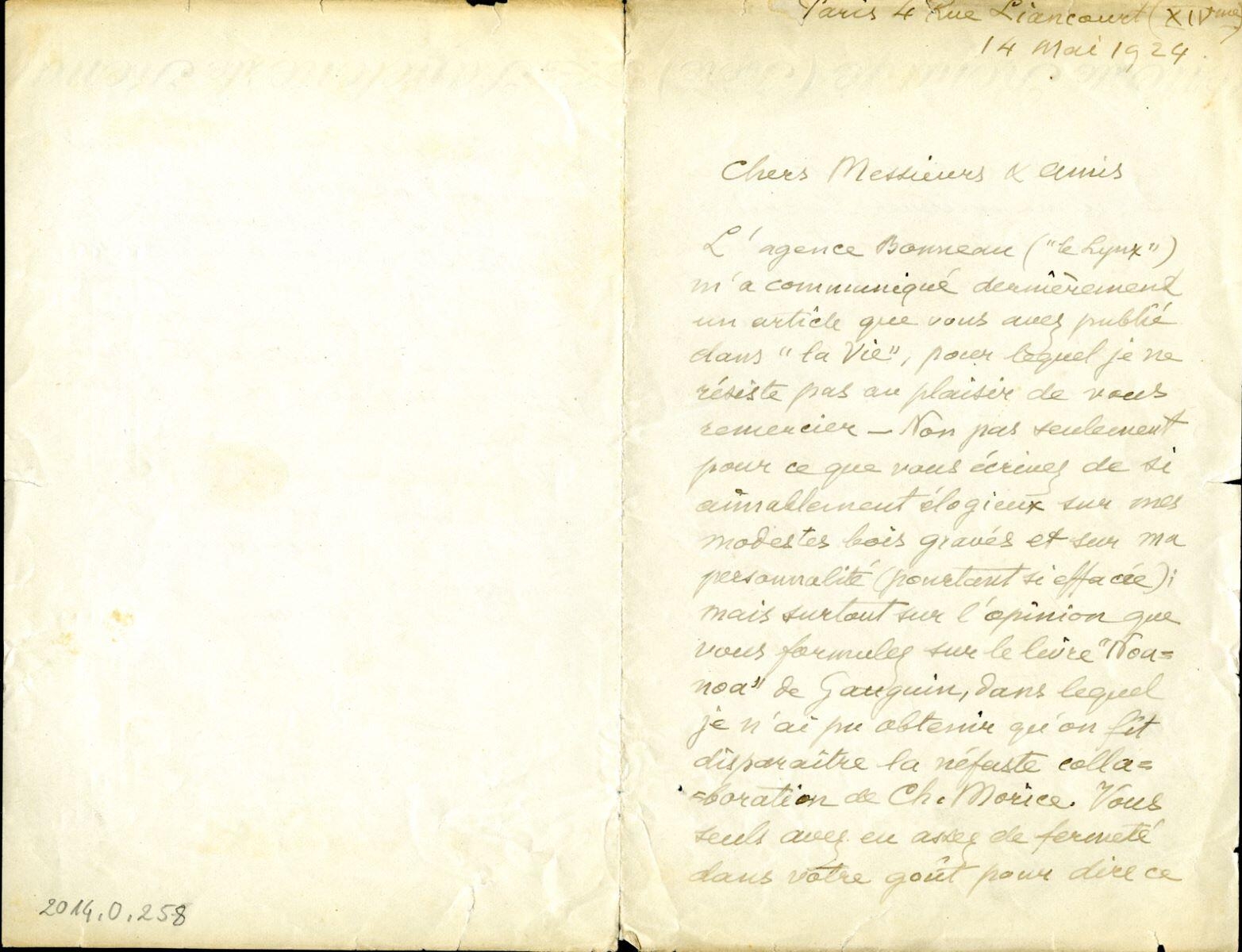 Lettre de George Daniel de Monfreid