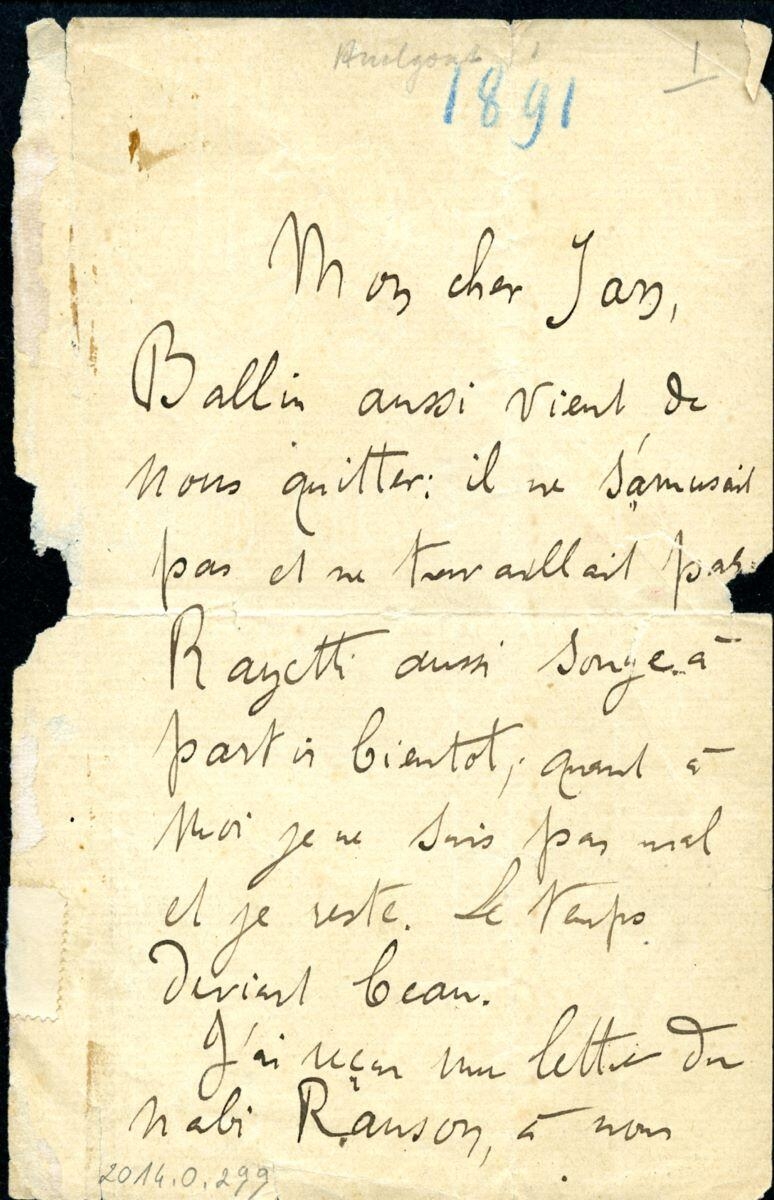 Lettre adressée à Jan Verkade
