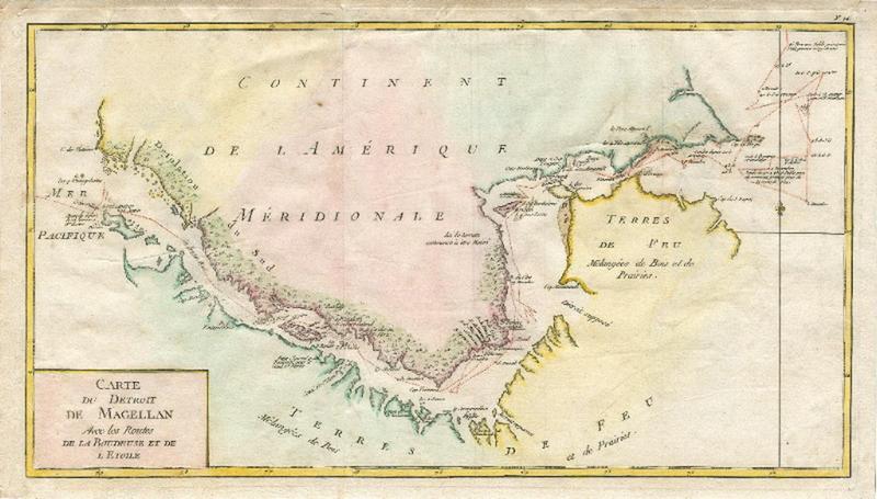 Carte du Détroit de Magellan Avec les Routes de La Boudeuse et de L'Etoile
