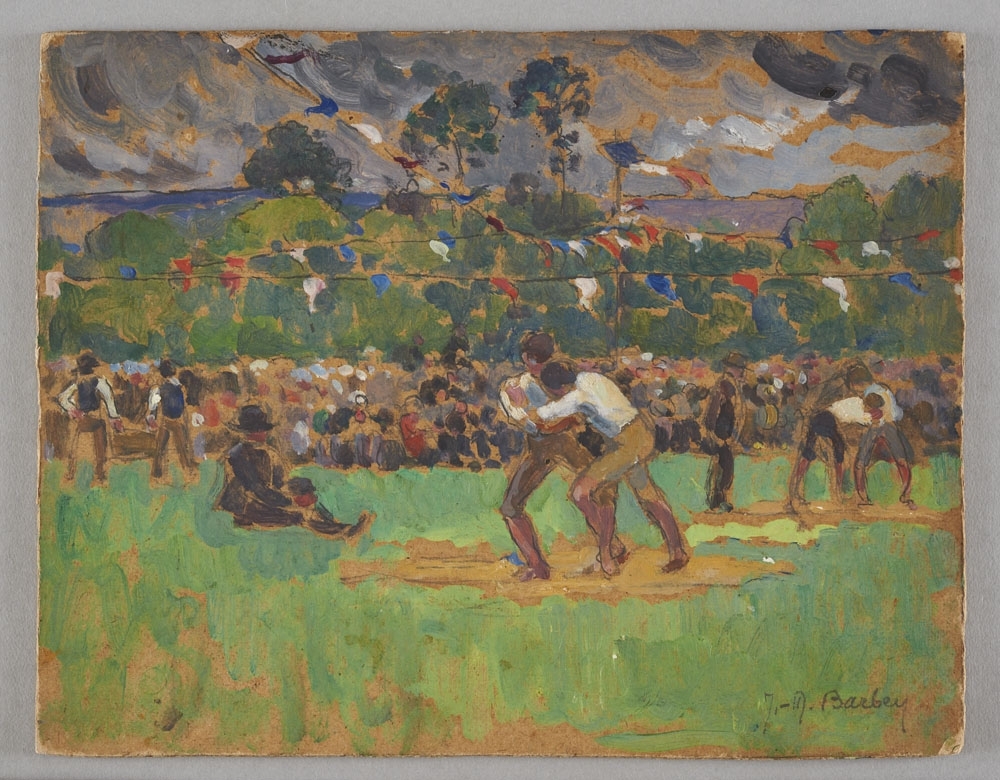 Les lutteurs à Gourin ; Les lutteurs à Gourin,  route du moulin à vent (titre d'exposition)