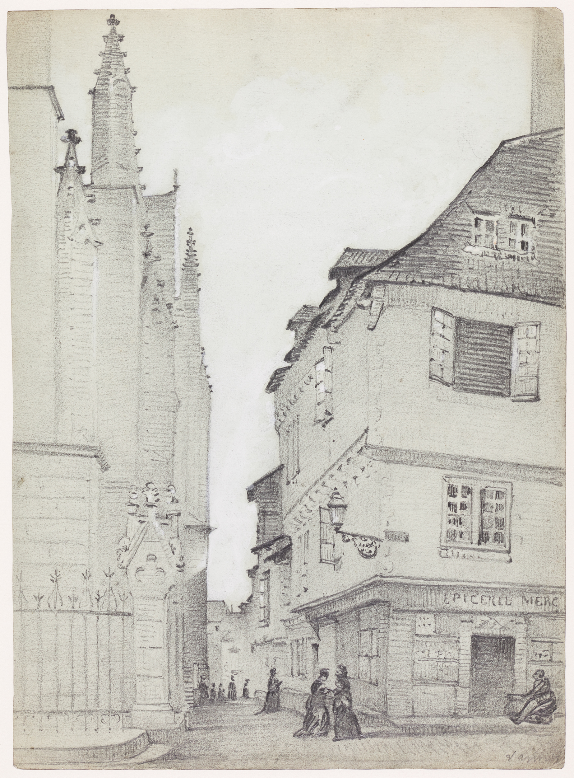 Vue sur la rue Saint-Guénaël depuis la place Saint-Pierre