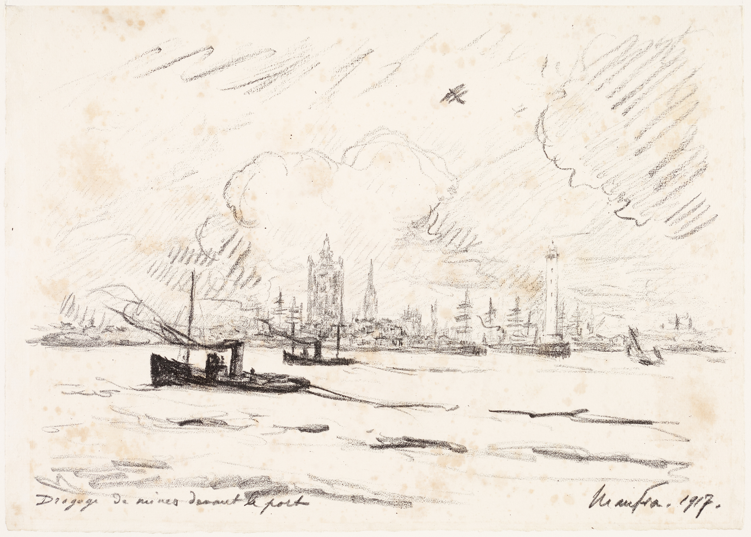 Dragage de mines devant le port