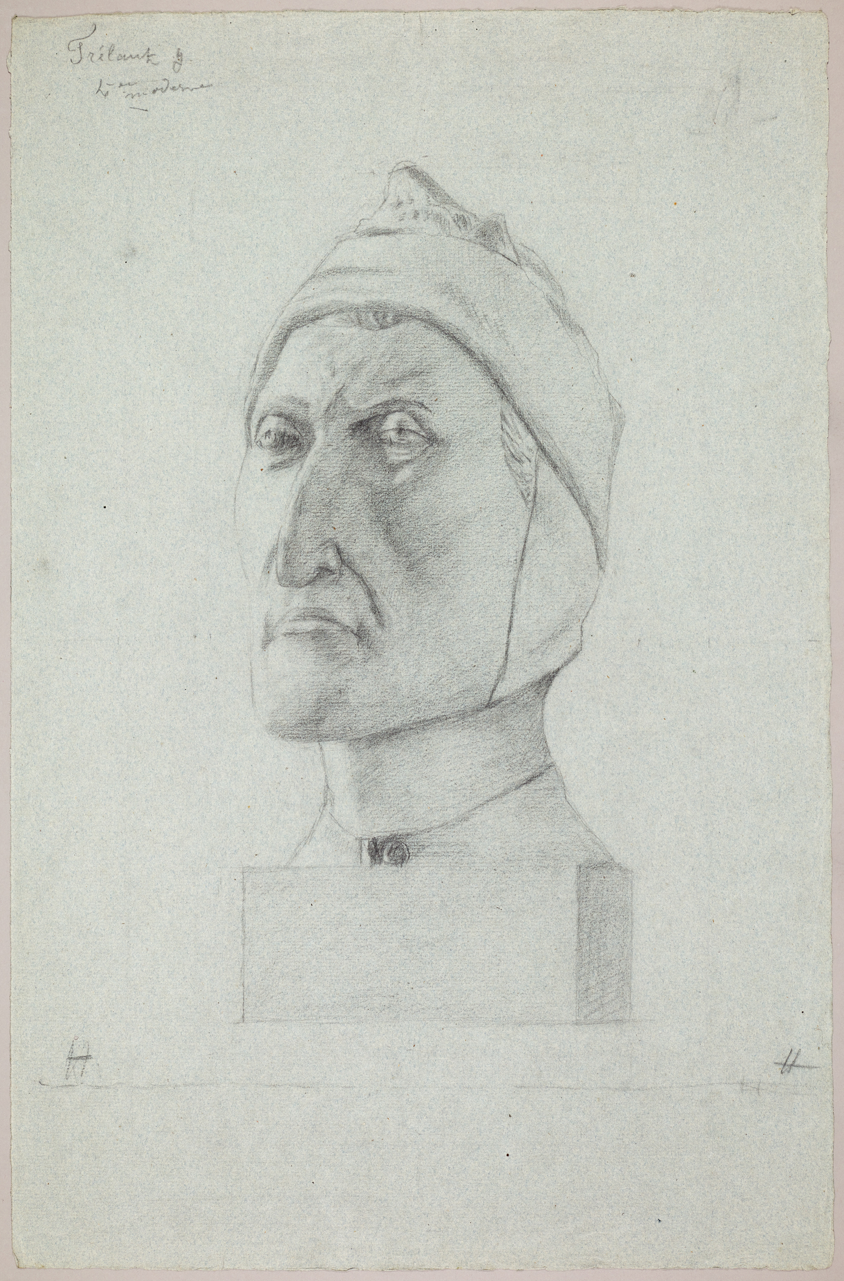 Étude de buste de trois-quarts face sur papier bleu (titre factice)