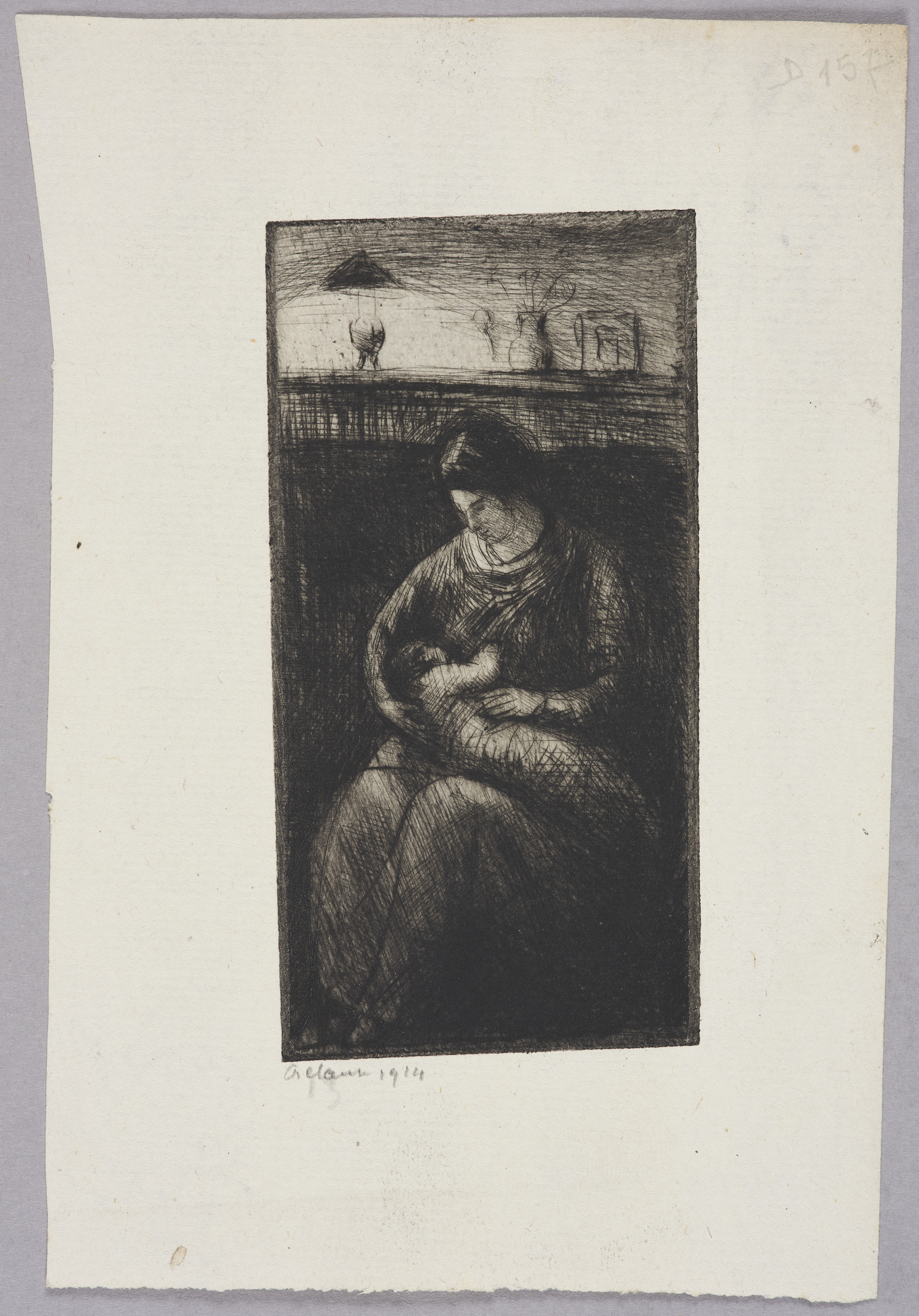 Femme endormant son enfant (titre factice)