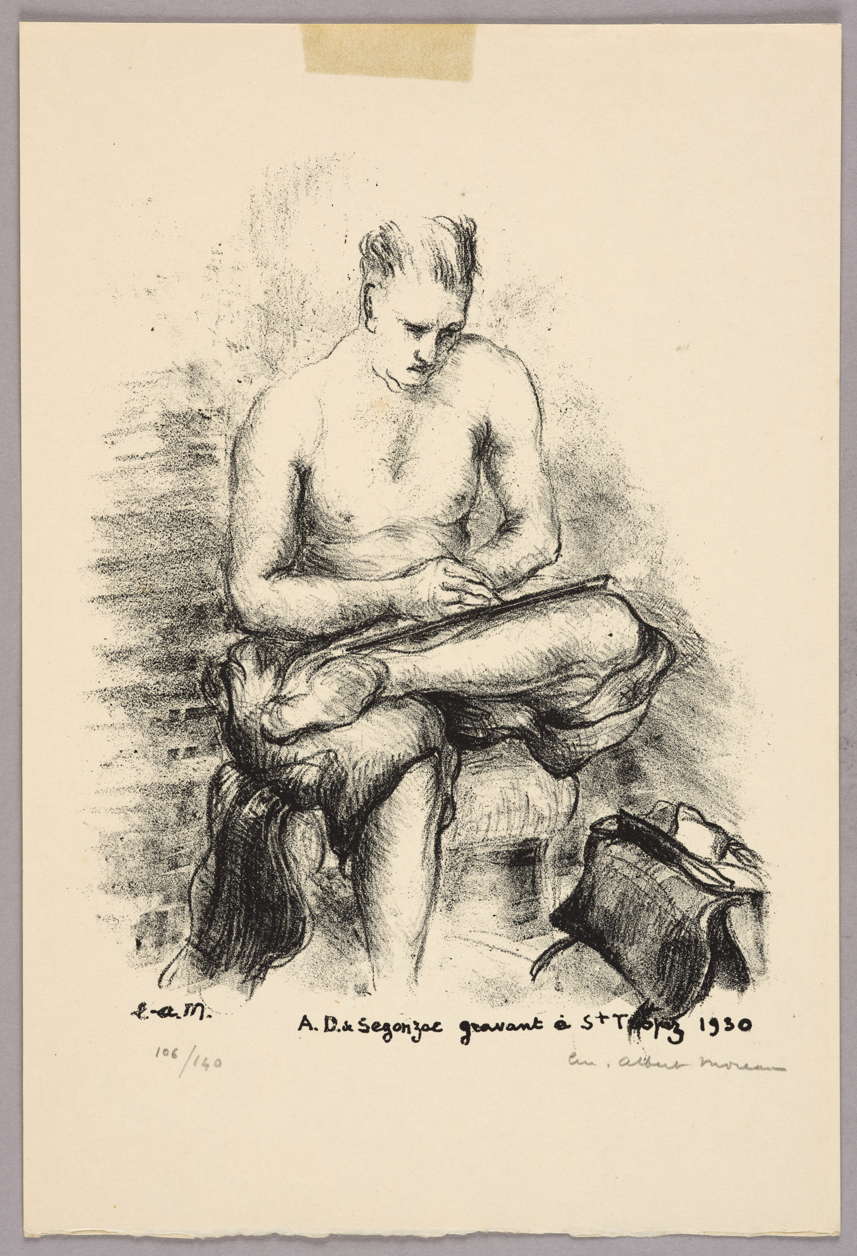 A.D de Segonzac gravant à St Tropez 1930