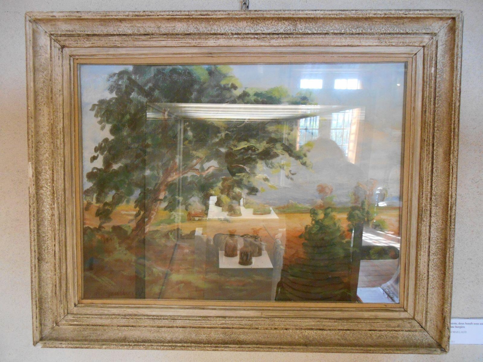 La rentrée, deux boeufs sous un arbre avec une bergère