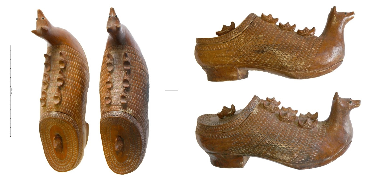 Sabot-tabatière avec pointe en tête de chien et son couvercle