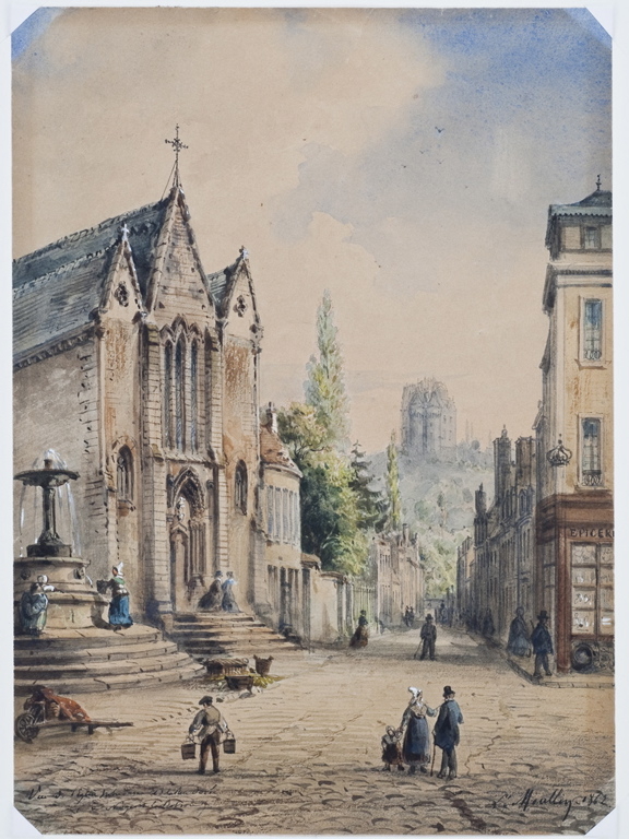 Vue de l’église Notre-Dame et de la rue Dorée à Nogent-le-Rotrou