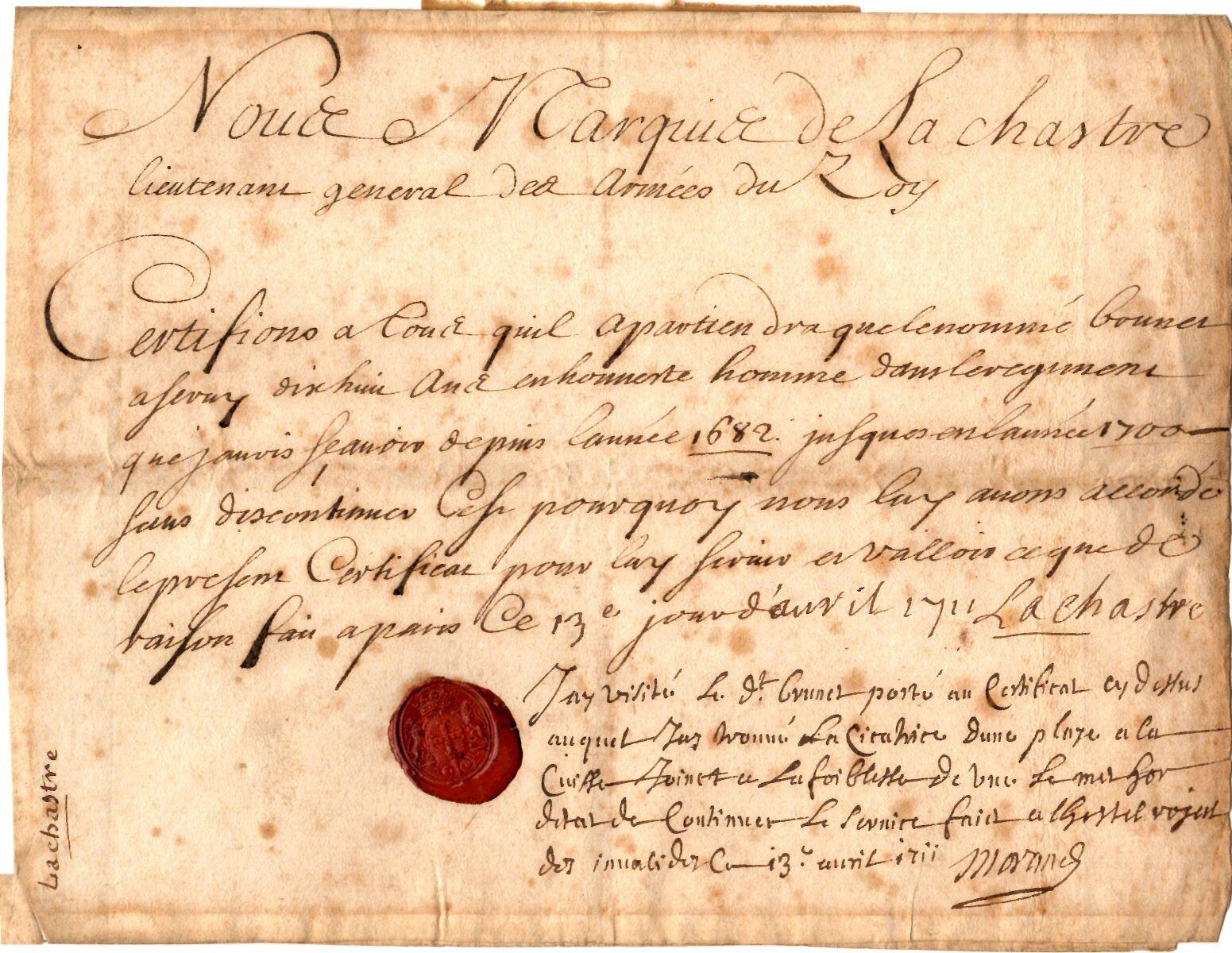 Certificat ; lettre autographe signée