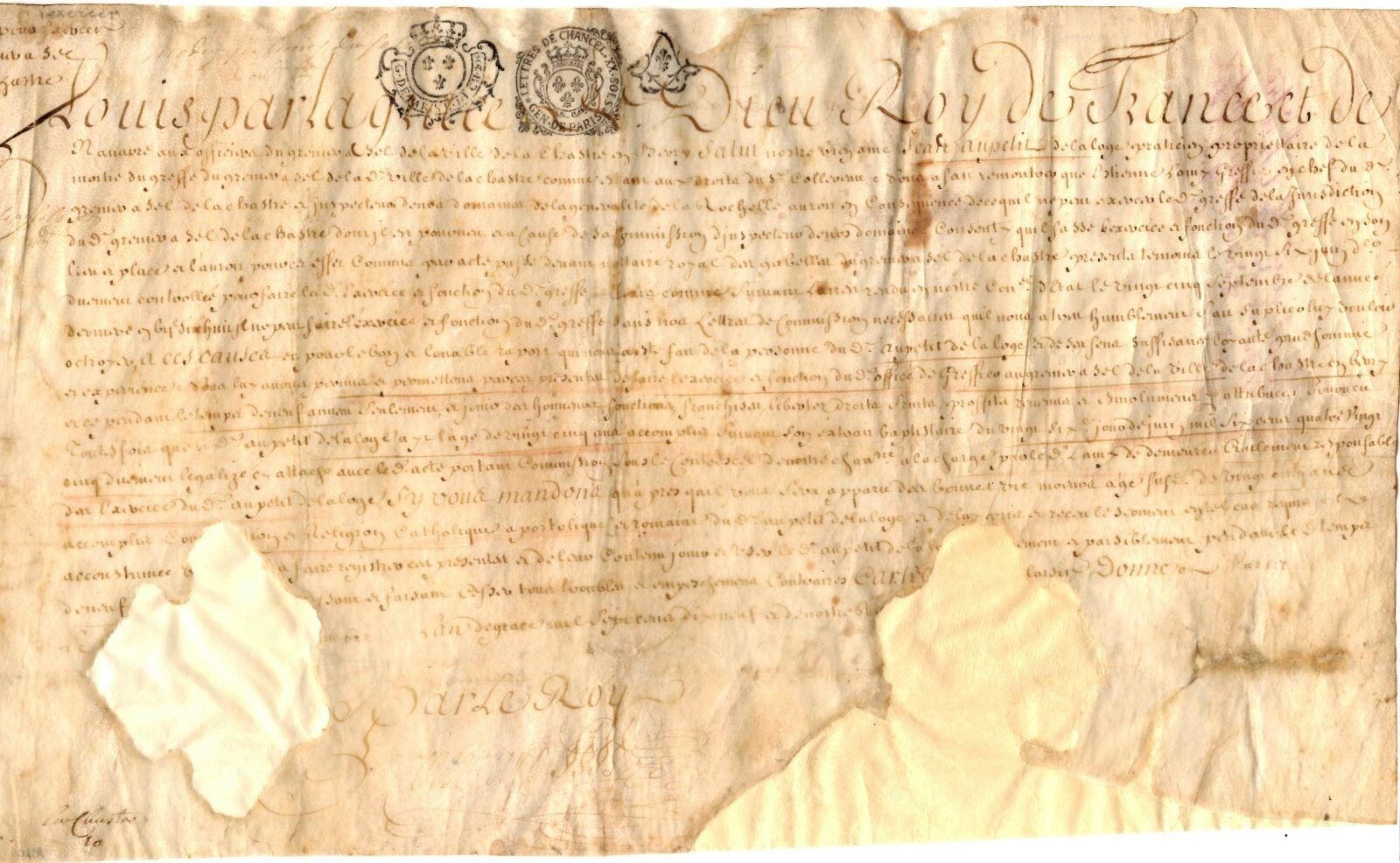 Commission pour exercer le greffe du grenier à sel à La Châtre