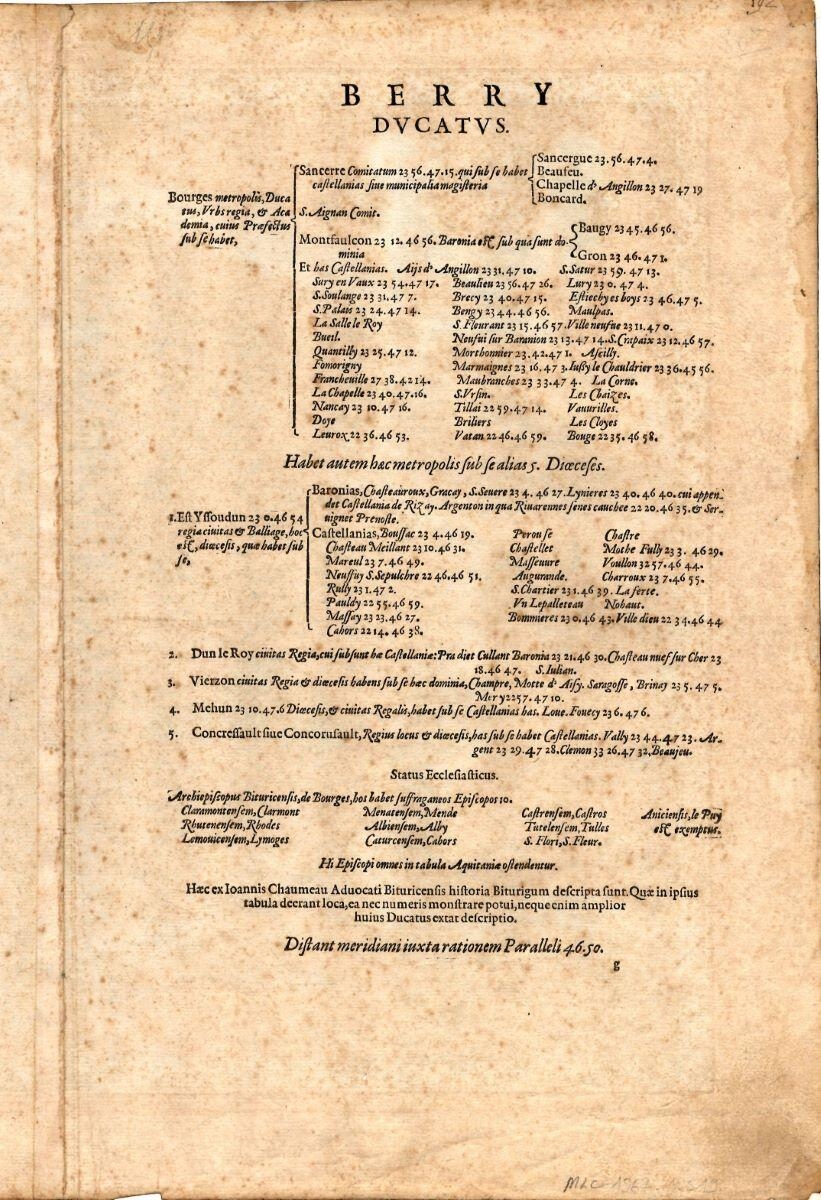 Carte ancienne du Duché du Berry