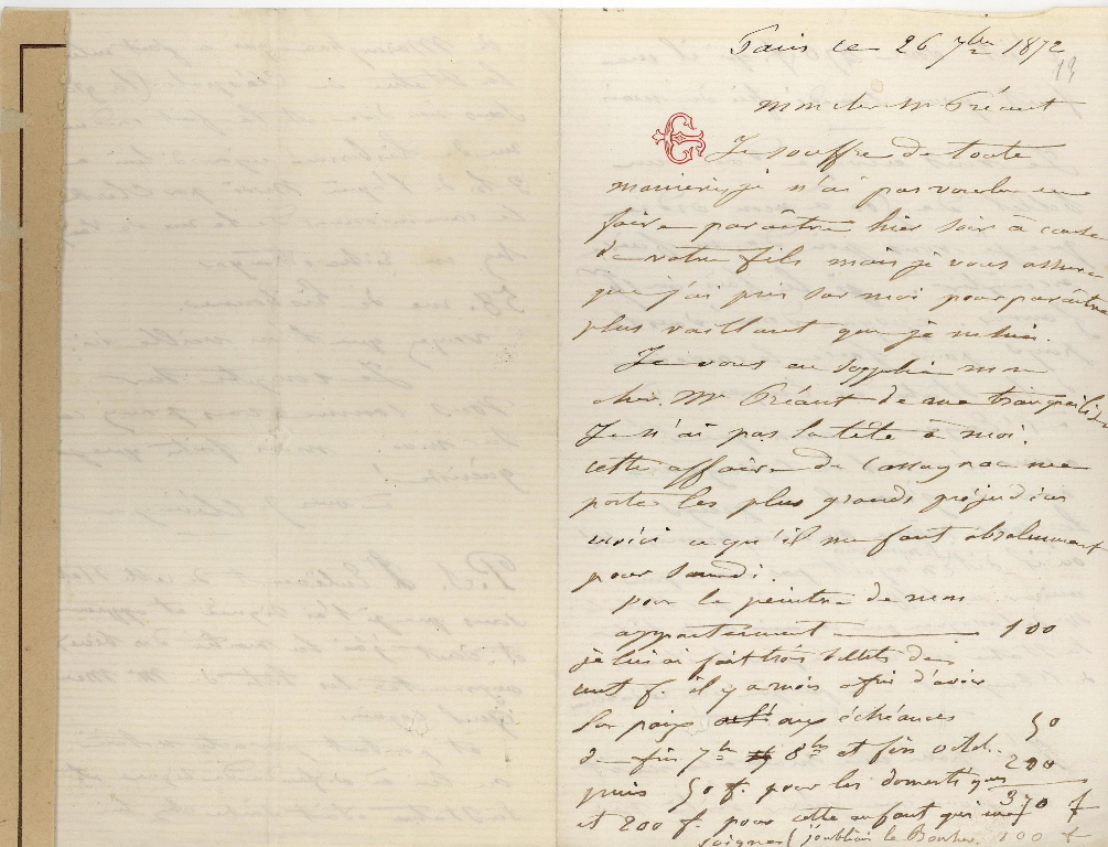 Lettre autographe signée de Jean-Baptiste Clésinger à M. préaut