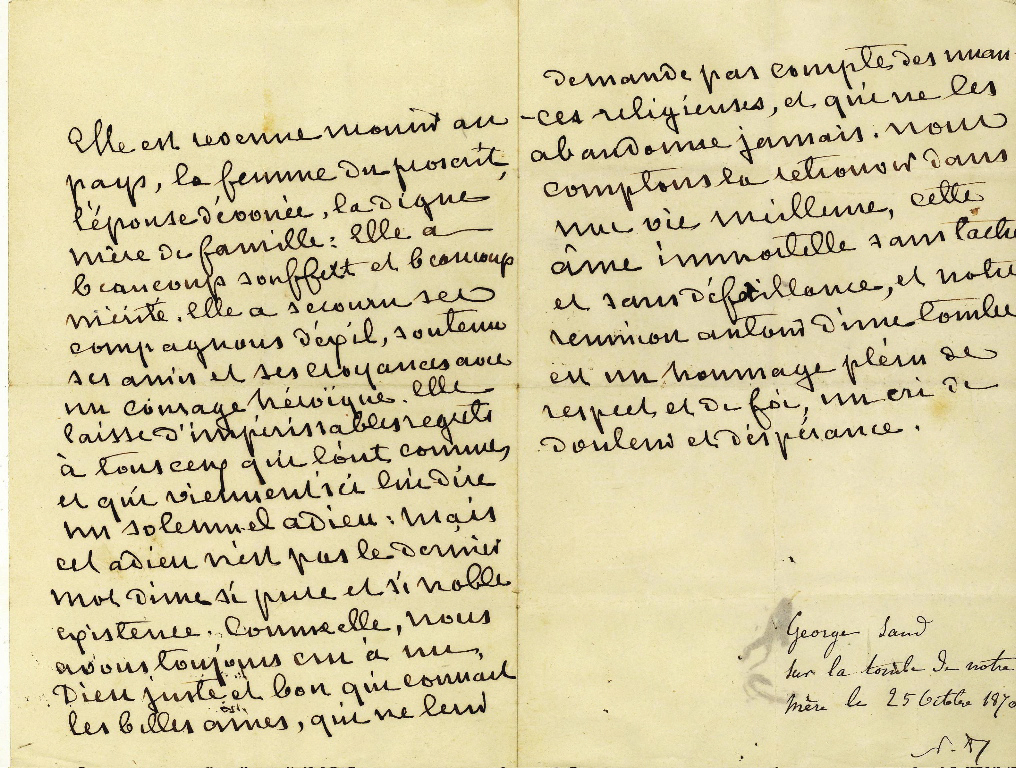 Allocution prononcée par George SAND sur la tombe de élisabeth-Laure FLEURY.