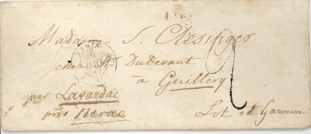 Enveloppe d’une lettre envoyée par Frédéric CHOPIN à Solange Clésinger