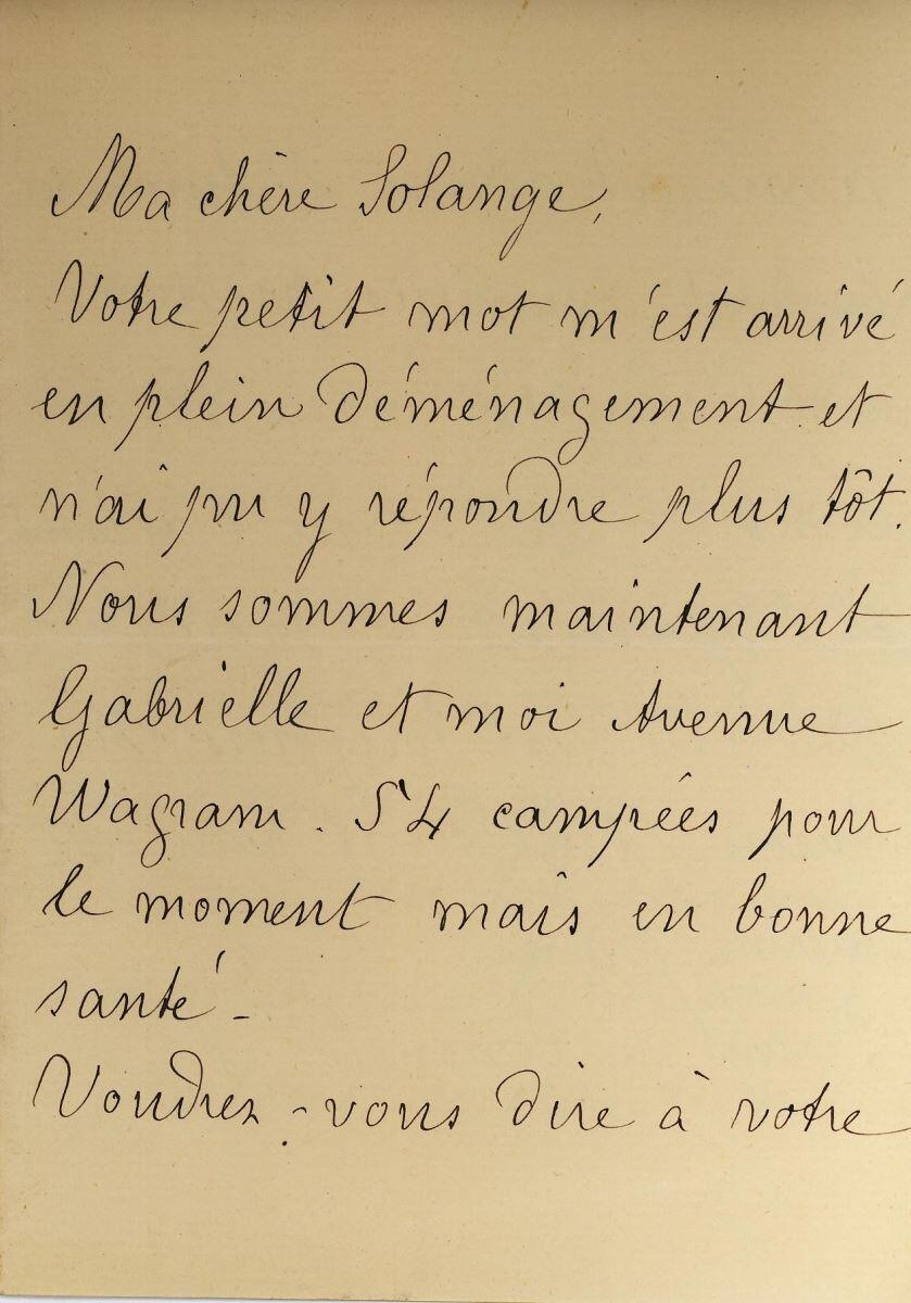 Lettre de Lina SAND-CALAMATTA à Solange DUDEVANT
