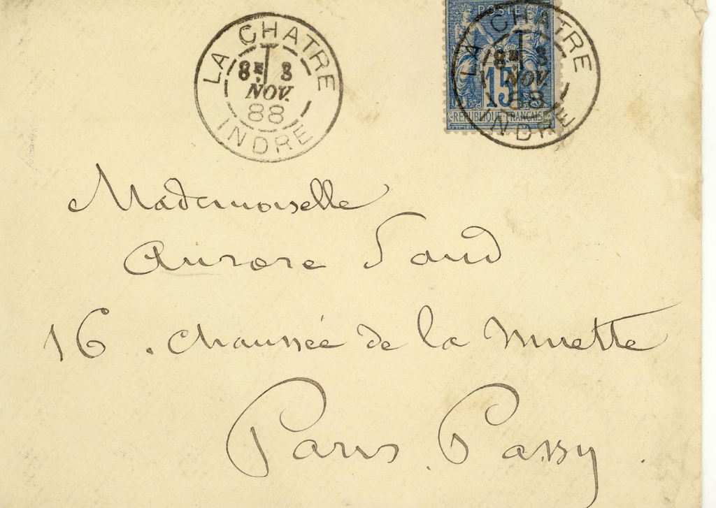 Enveloppe manuscrite timbrée accompagnant la lettre envoyée par Maurice DUDEVANT-SAND à Aurore SAND