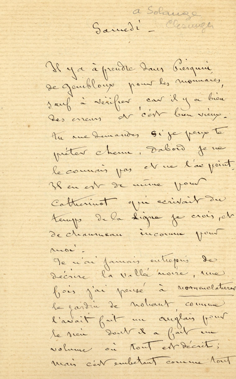 Lettre de Maurice SAND à Solange CLÉSINGER