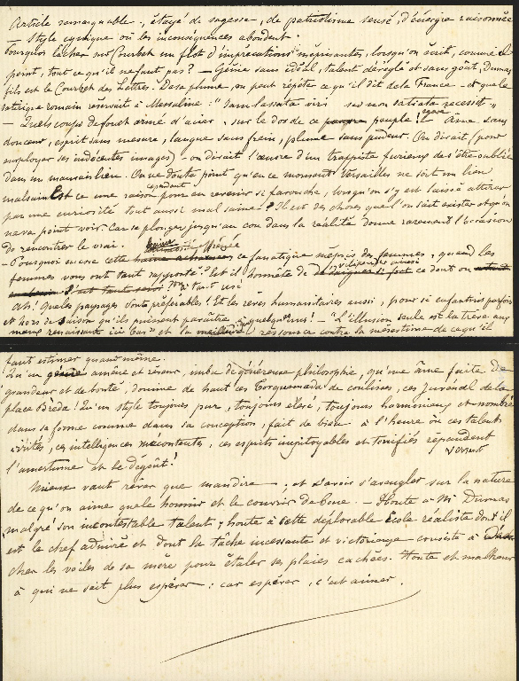 Pièce autographe, article contre DUMAS fils