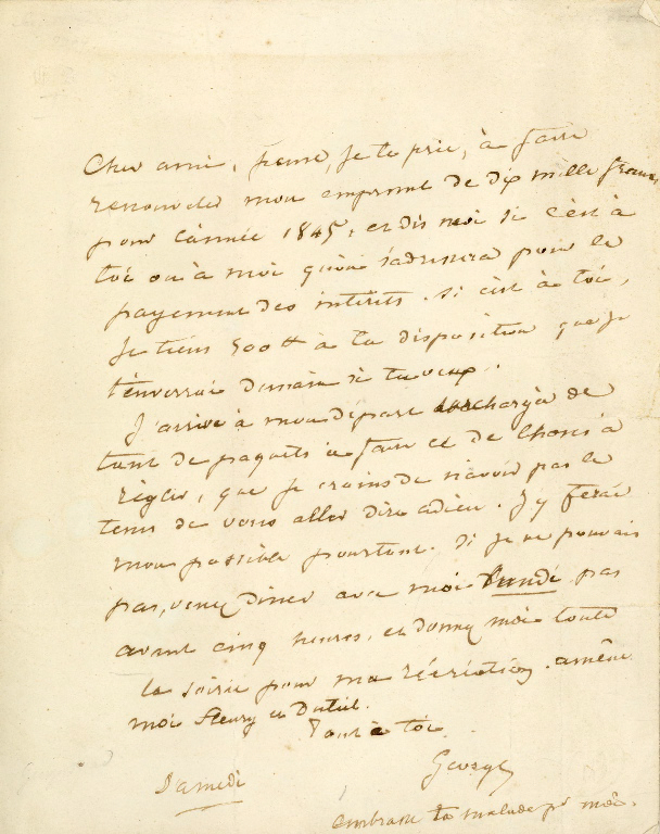 Lettre-enveloppe autographe signée de George SAND à Charles DUVERNET
