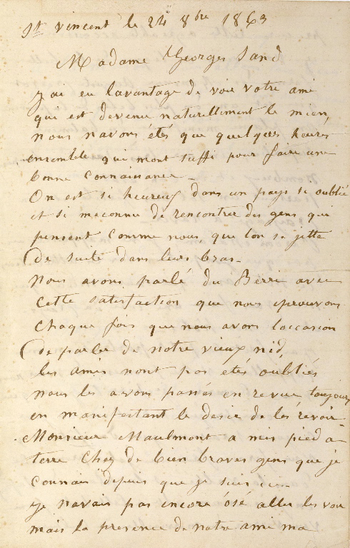 Lettre de Jean PATUREAU, dit Pâtureau-Francoeur à George Sand