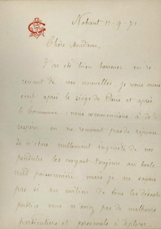 Lettre autographe signée de Lina Sand-Calamatta