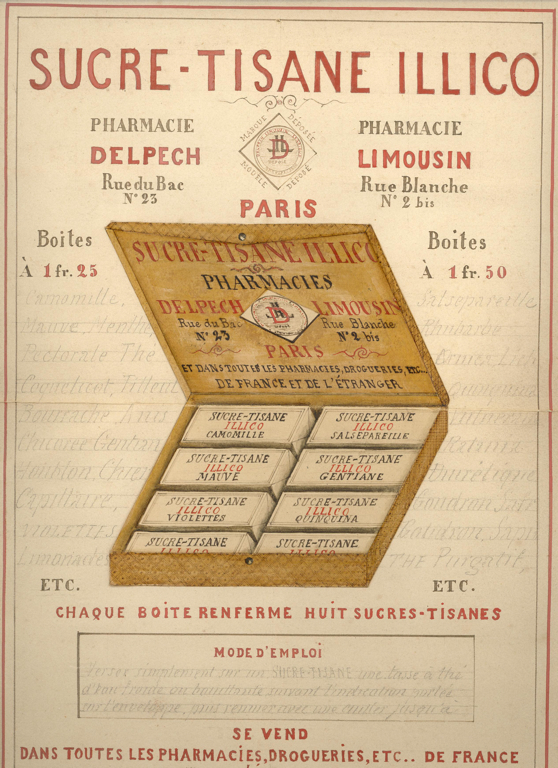 Affiche publicitaire, Pharmacie Limousin SUCRE-TISANE-ILLICO