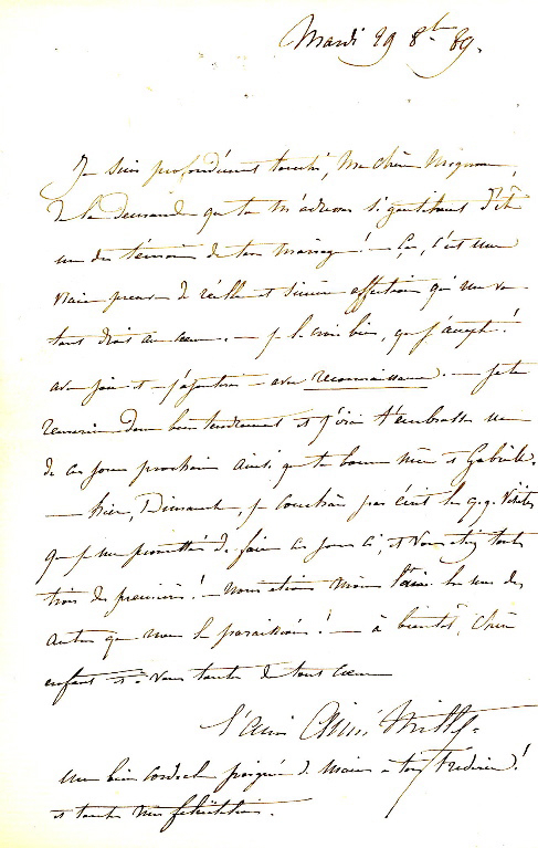 Lettre autographe signée et son enveloppe d’Aimé MILLET à Aurore DUDEVANT-SAND