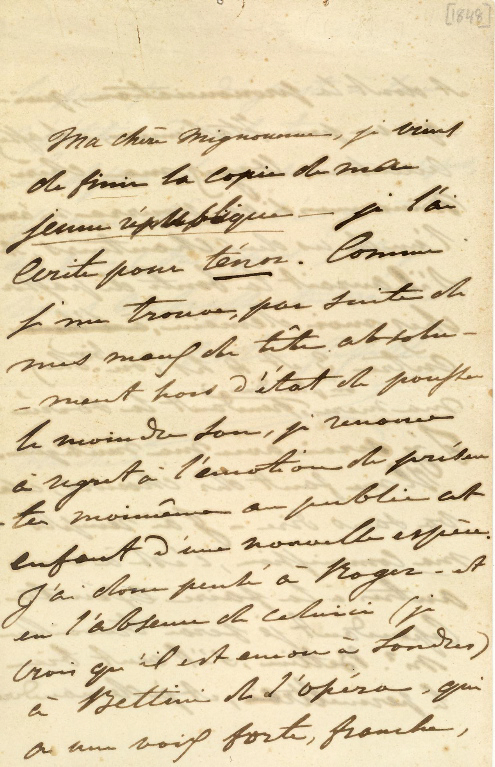 Lettre autographe signée de Pauline VIARDOT à George SAND