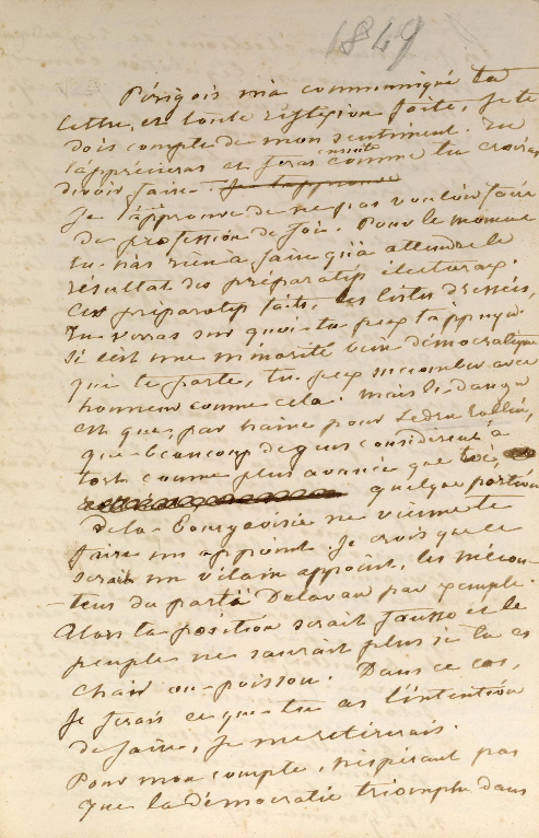 Lettre autographe paraphée de George SAND à Alphonse FLEURY