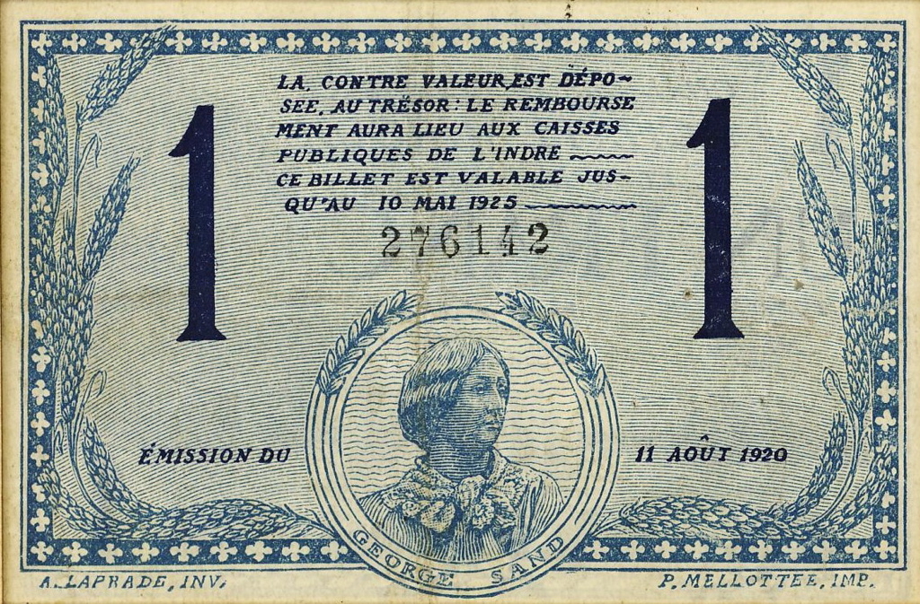Billet bleu et billet rouge de 1 franc à l’effigie de George SAND